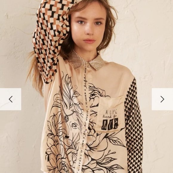 Me369 Scarlett Tattoo Print Silk Shirt - Picture 6 of 12